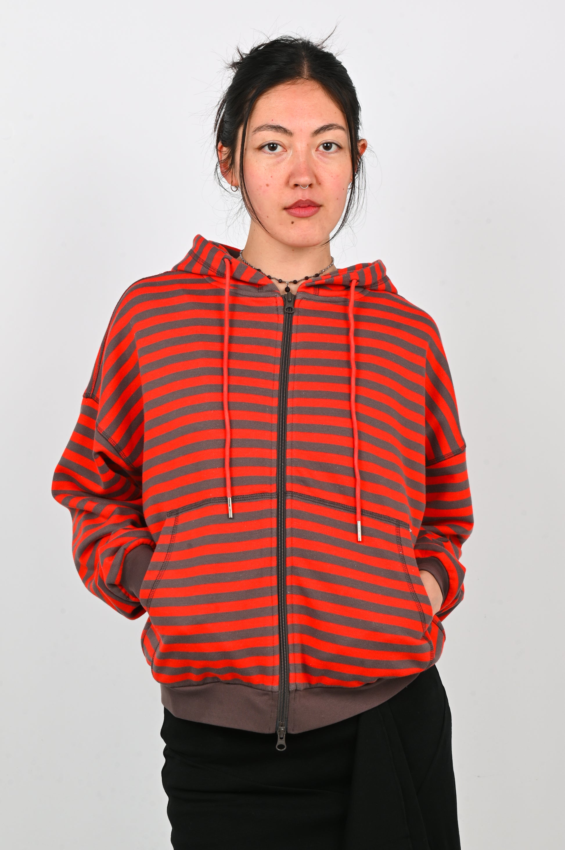 Olga Joan Zip Hoodie in Pomodoro Stripe