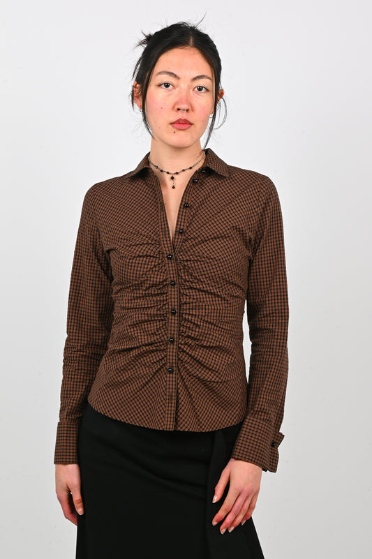 Olga Joan Ruched Shirt in Ciocco Check