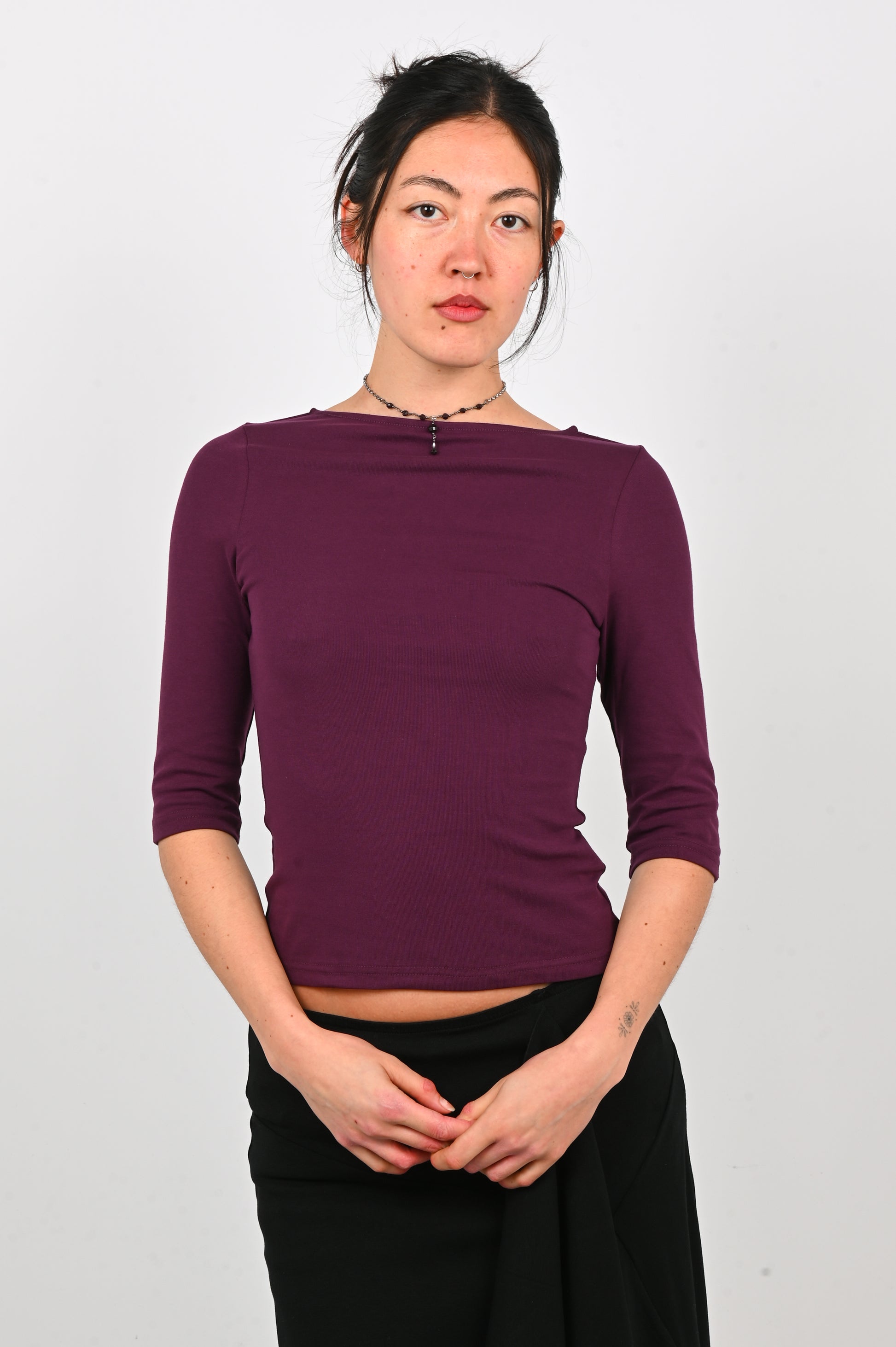 Olga Joan Bateau 3/4 Top in Aubergine