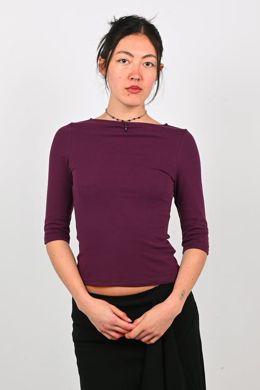 Olga Joan Bateau 3/4 Top in Aubergine