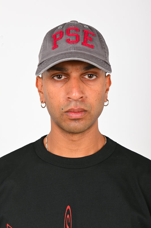 Pseushi Vintage Lettering Cap in Grey/Maroon