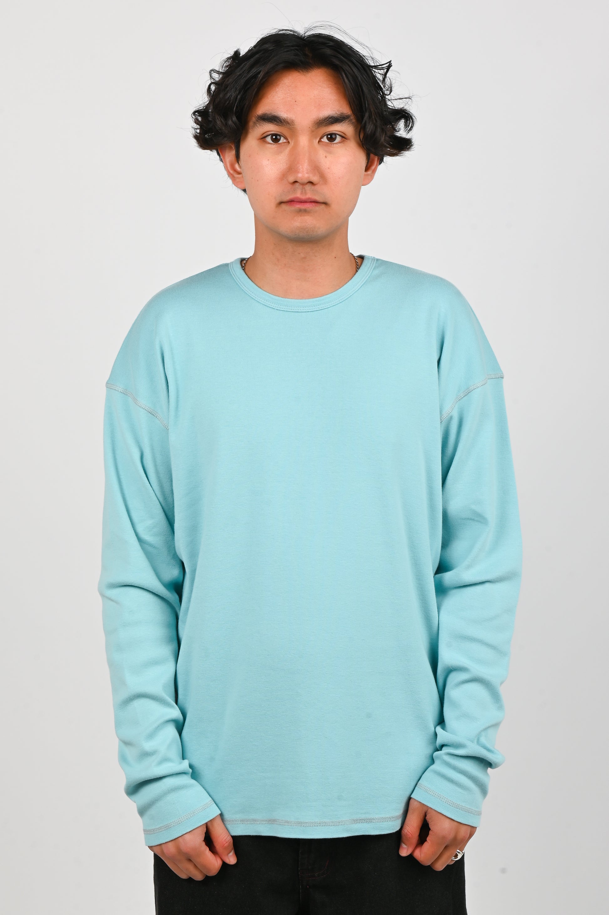 Pseushi Heavy Rib Knit Long Sleeve Tee in Topaz