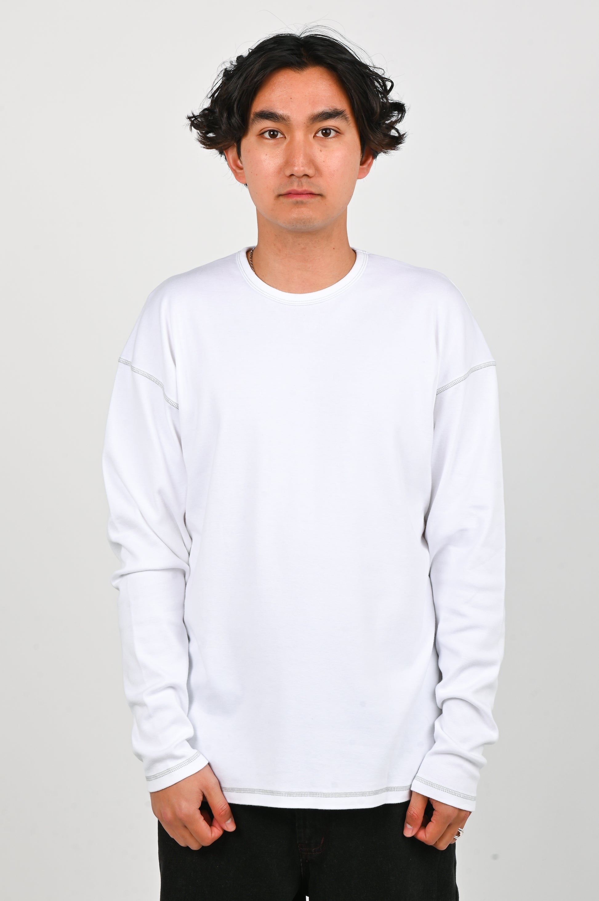 Pseushi Heavy Rib Knit Long Sleeve Tee in White