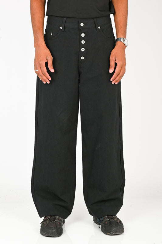 Pseushi Loose Cut Jeans in Black Washed Linen Canvas