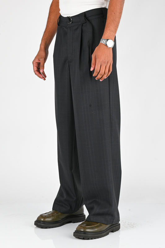Beach Brains Pleated Suit Pant in Dark Plaid