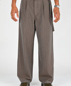 Beach Brains Pleated Suit Pant in Chocolate Pinstripe