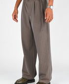 Beach Brains Pleated Suit Pant in Chocolate Pinstripe