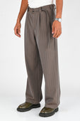 Beach Brains Pleated Suit Pant in Chocolate Pinstripe