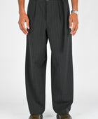 Beach Brains Pleated Suit Pant in Charcoal Pinstripe