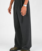 Beach Brains Pleated Suit Pant in Charcoal Pinstripe