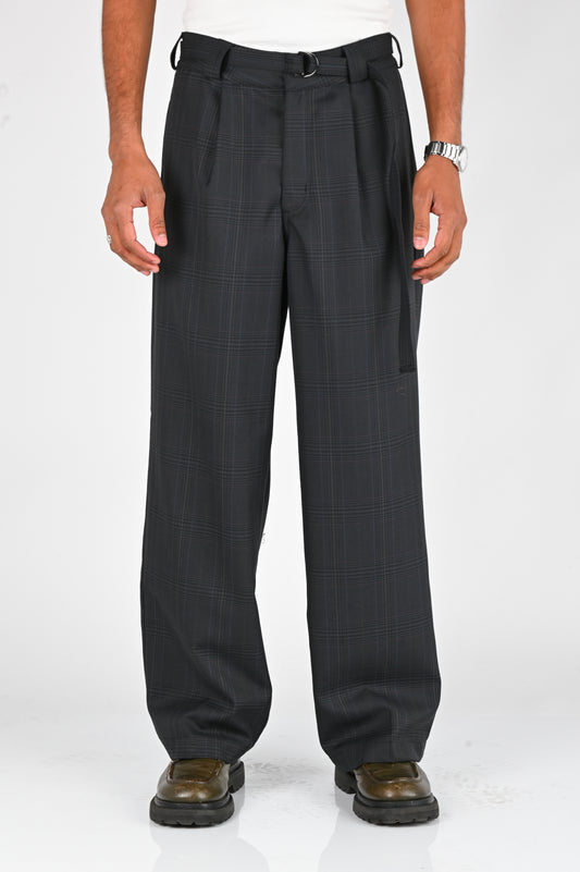 Beach Brains Pleated Suit Pant in Dark Plaid