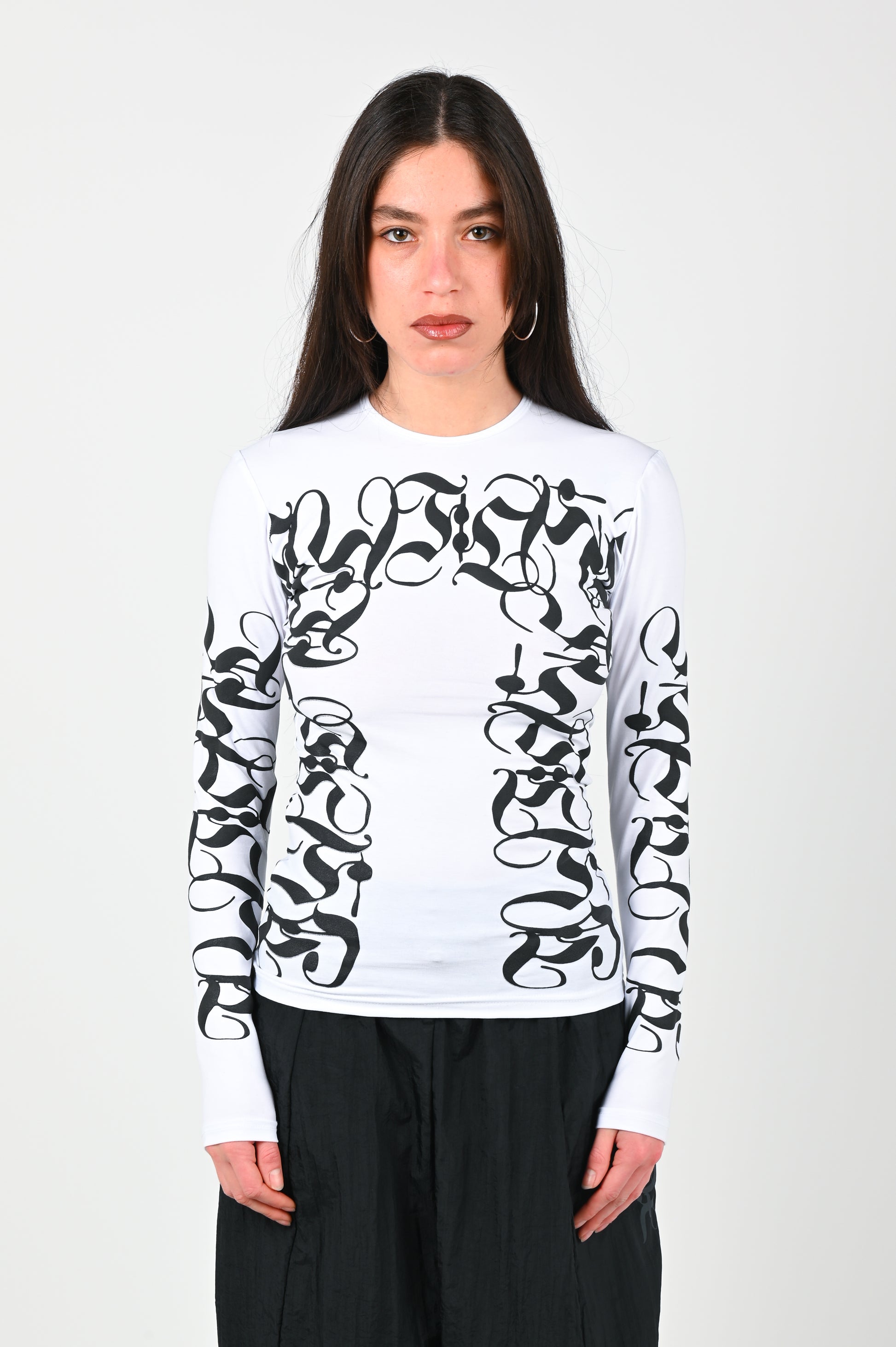 Posture Compression Long Sleeve in Black on White