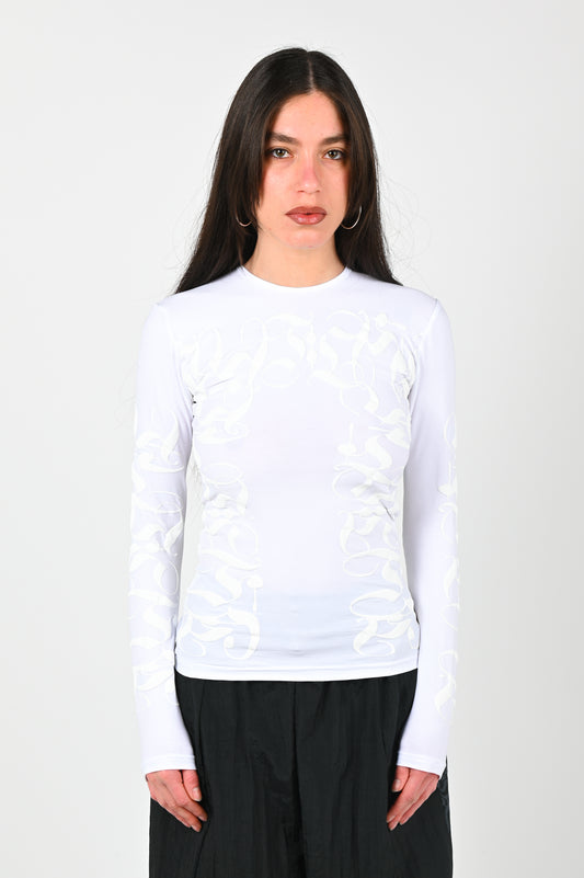 Posture Compression Long Sleeve in White on White