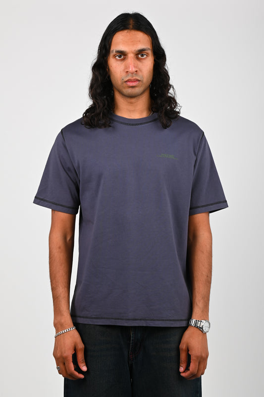 Pseushi Contrast Stitch Tee in Black Currant