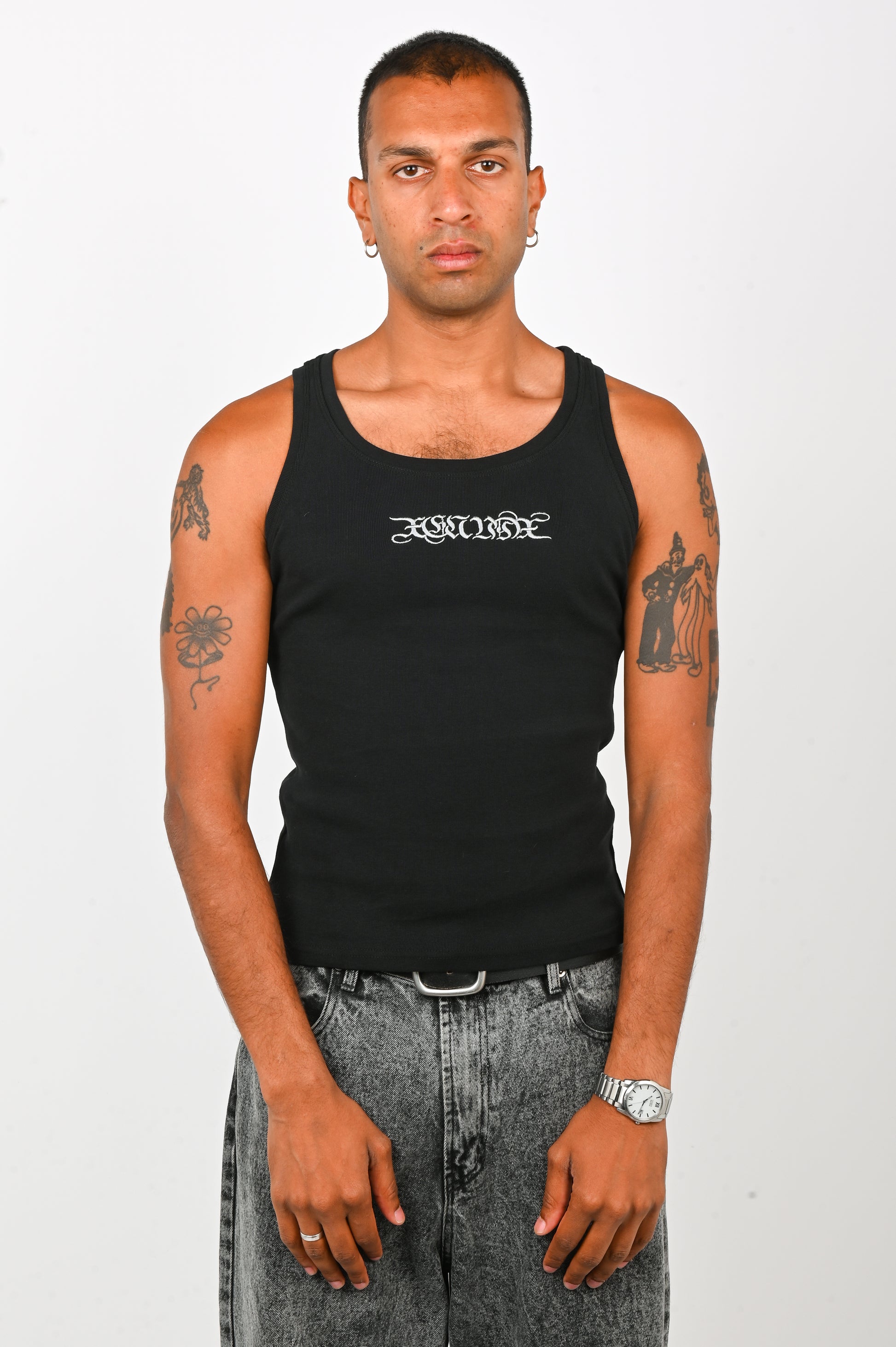 Posture Embroidered Tank in Black