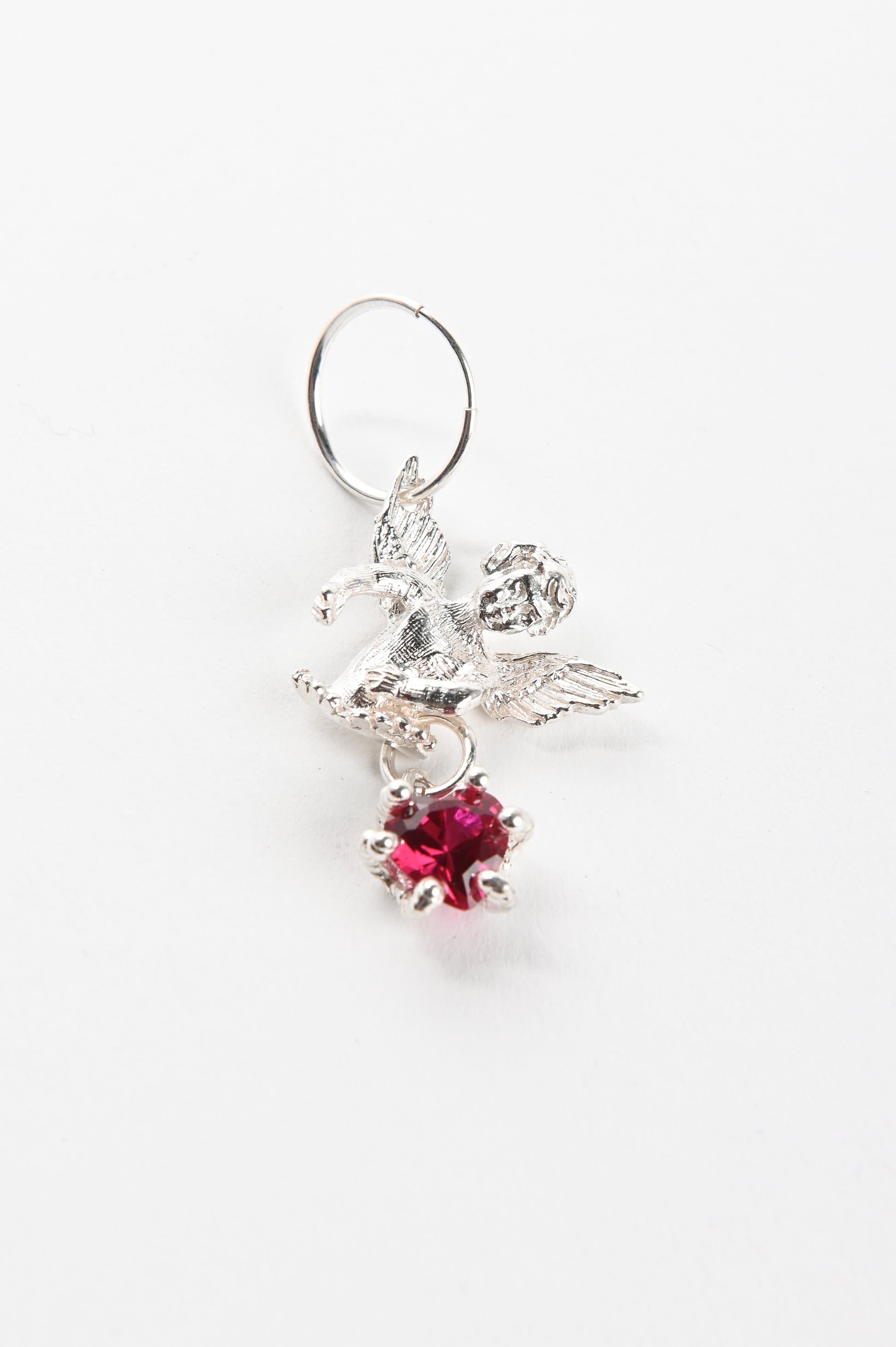 Sacreflux 'Angel And Heart' Hoop Earring With Ruby