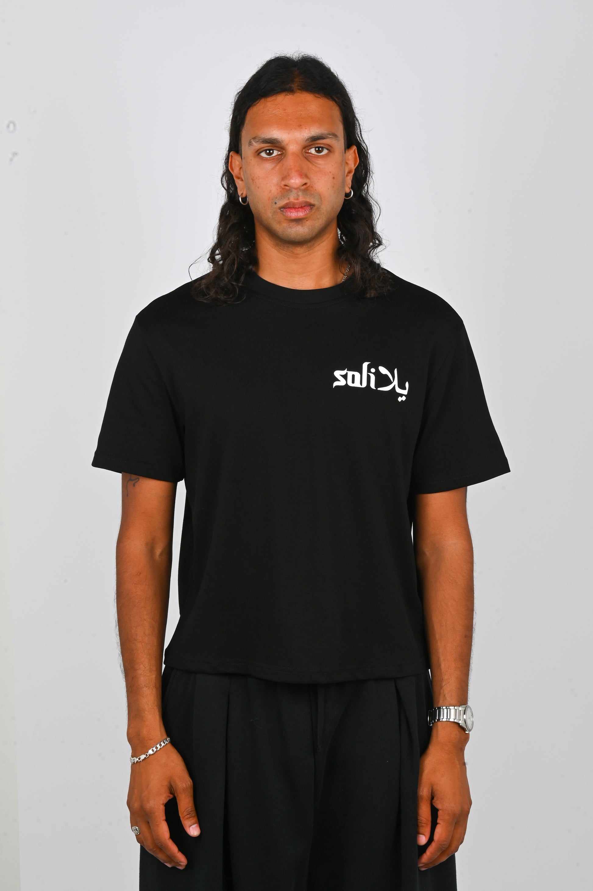 Soliela 'Half Half' Logo Tee in Black