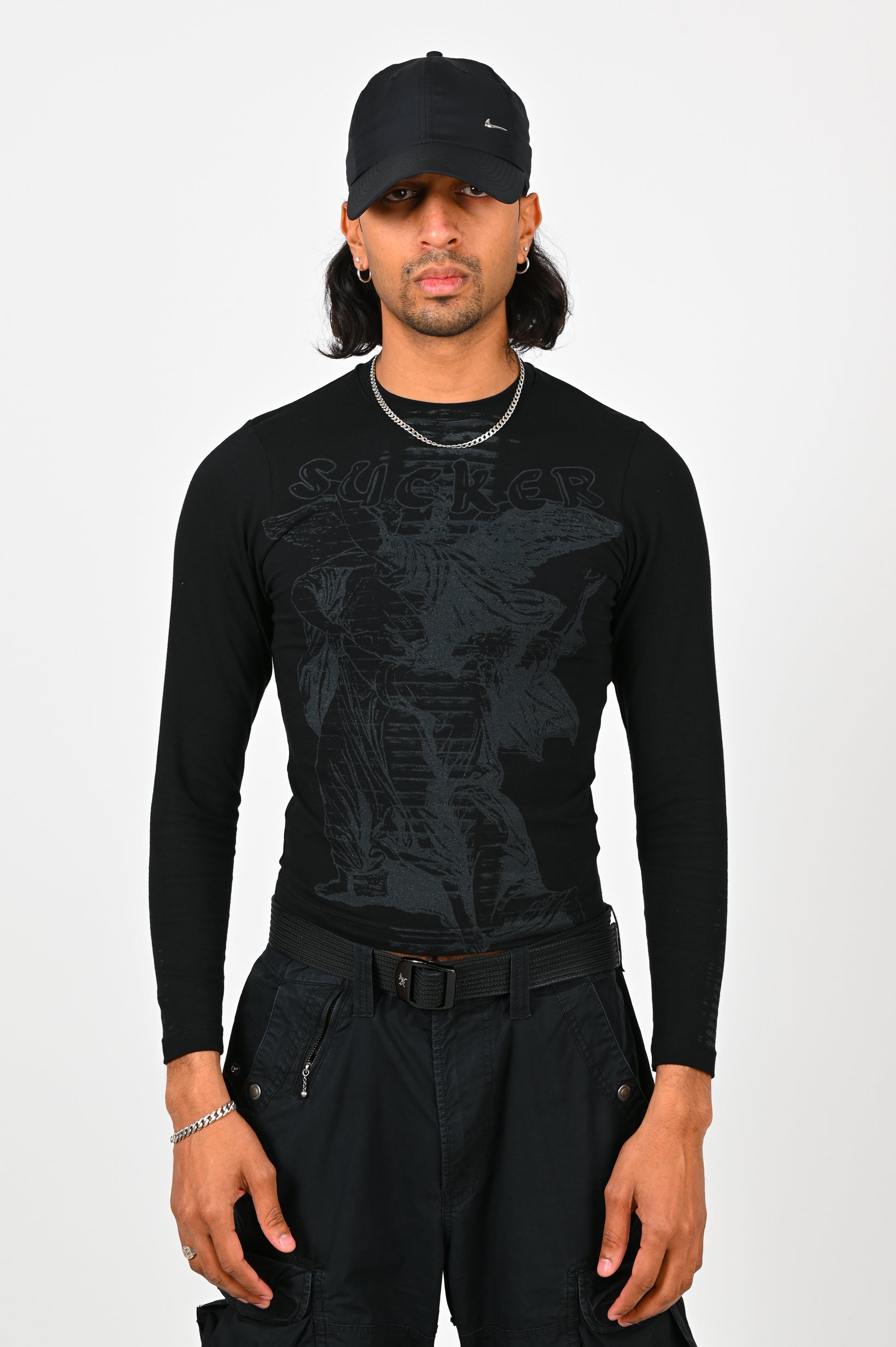 Sucker 'Penuel' Fitted Long-Sleeve Top in Black