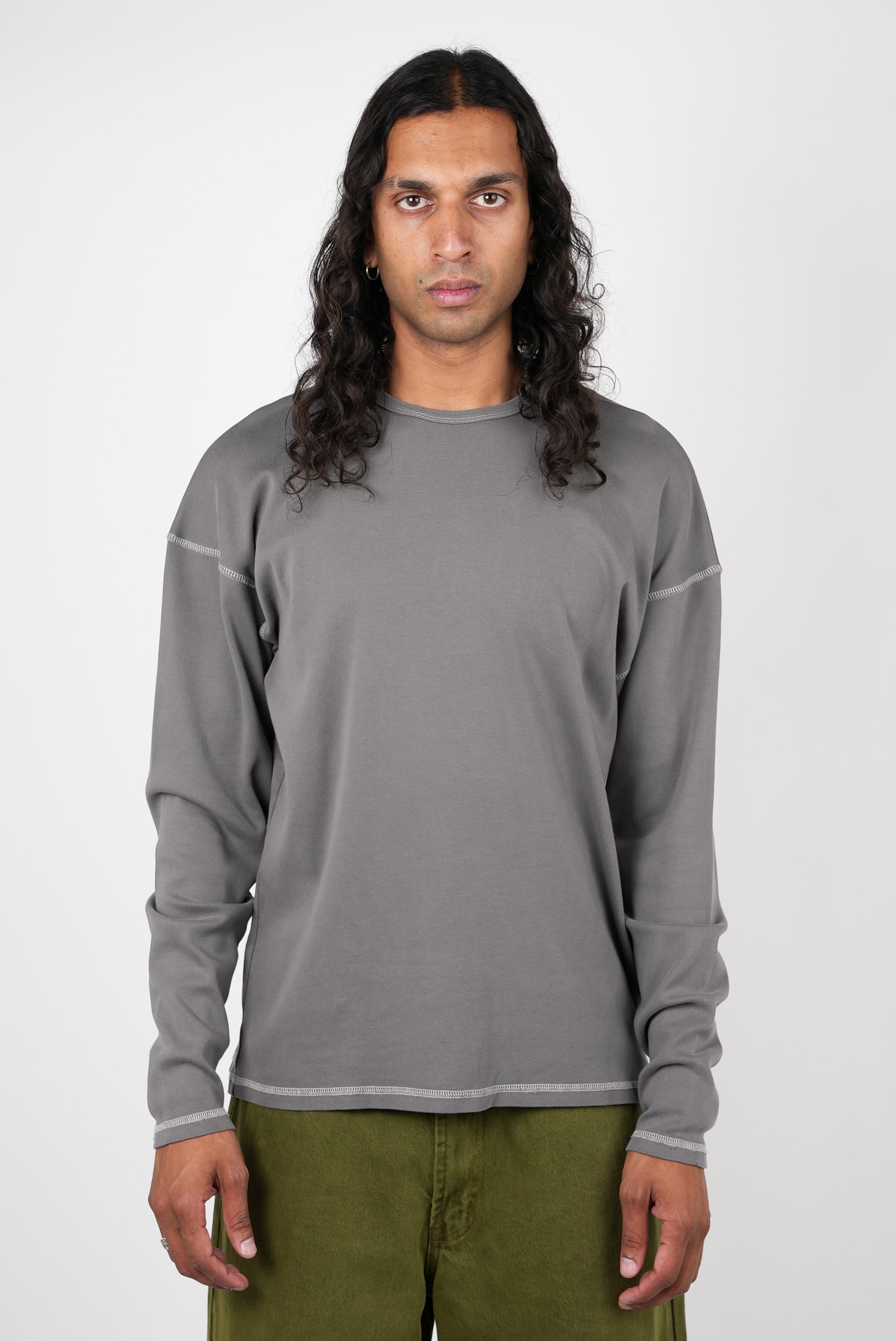 Pseushi Heavy Knit Long Sleeve Tee in Grey