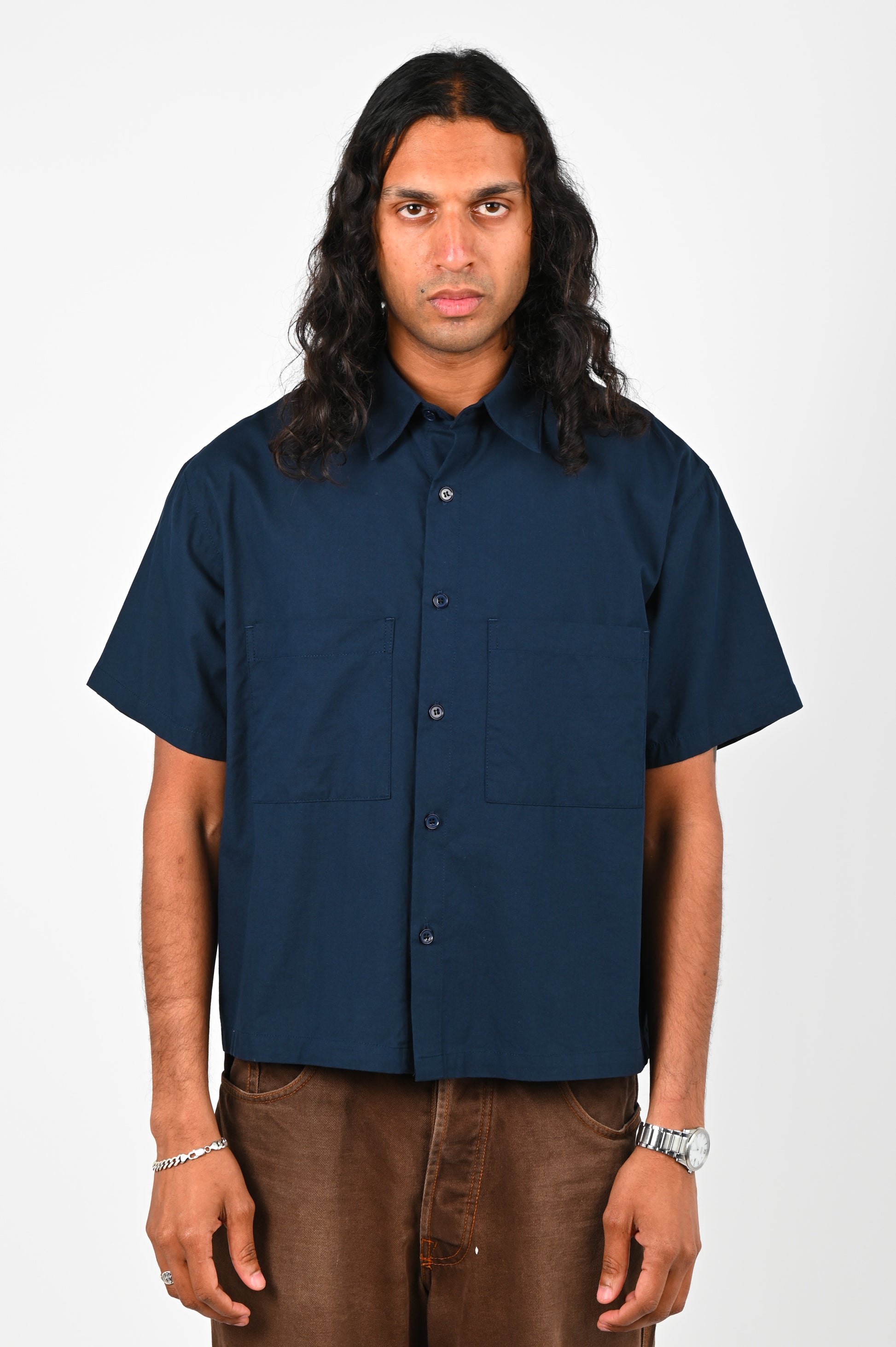 Candice Short Sleeve Button Up in Navy