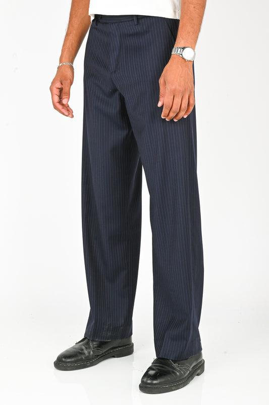 Wynn Hamlyn Straight Trouser in Navy Pinstripe