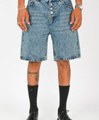 Wynn Hamlyn Button Fly Demin Shorts in Mid Dirty Wash