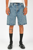 Wynn Hamlyn Button Fly Demin Shorts in Mid Dirty Wash