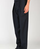 Wynn Hamlyn Pleat Front Trouser in Navy Pinstripe