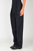 Wynn Hamlyn Pleat Front Trouser in Navy Pinstripe