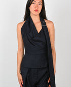 Wynn Hamlyn 'Catherine' Buckle Top in Navy Pinstripe