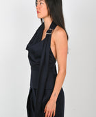 Wynn Hamlyn 'Catherine' Buckle Top in Navy Pinstripe