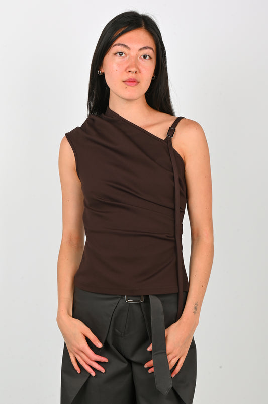 Wynn Hamlyn 'Luna' Buckle Top in Dark Brown