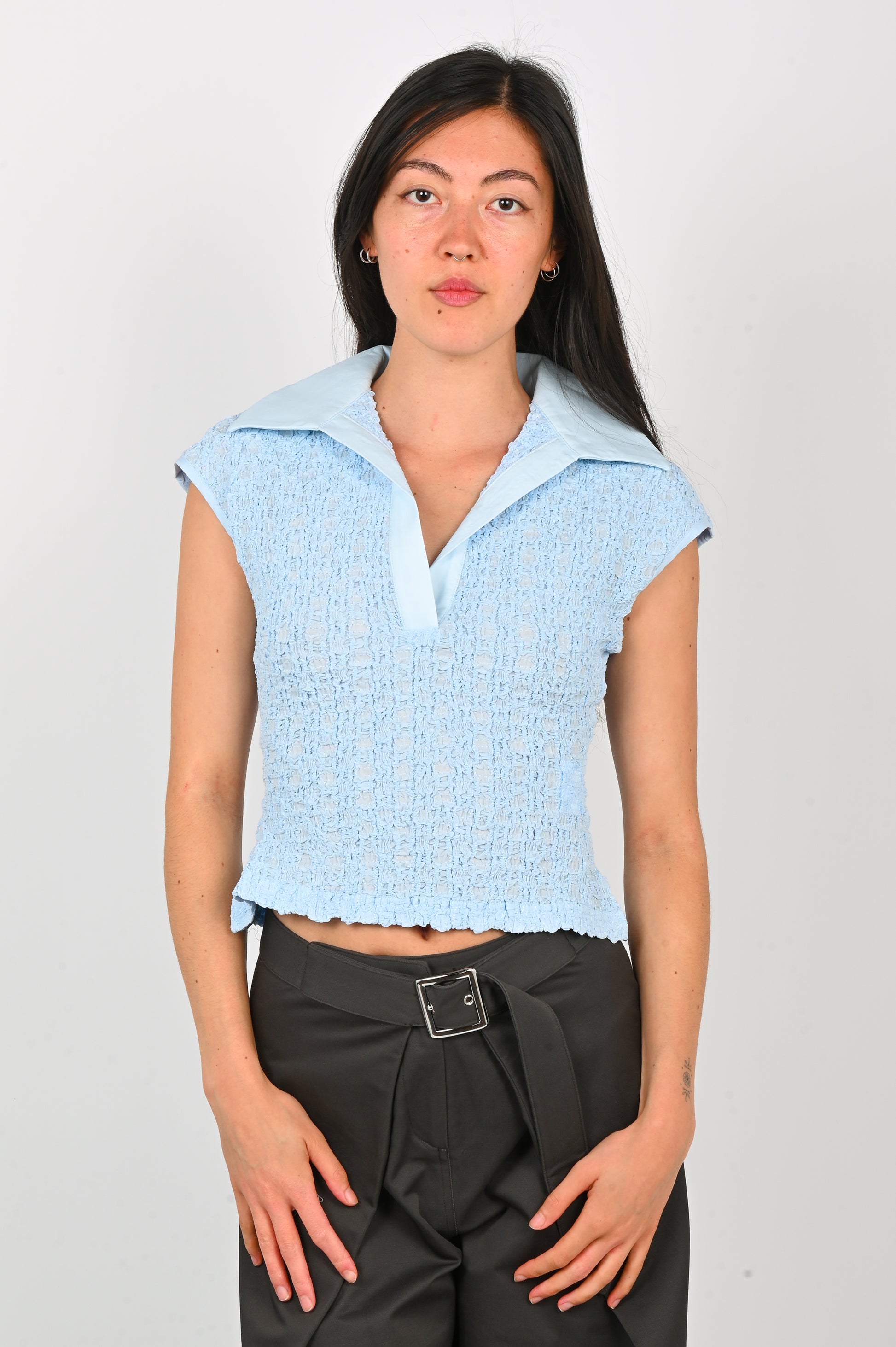 Wynn Hamlyn 'Serena' Shirred Top in Blue