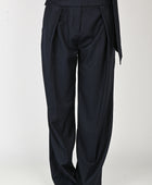 Wynn Hamlyn Pleat Front Trouser in Navy Pinstripe