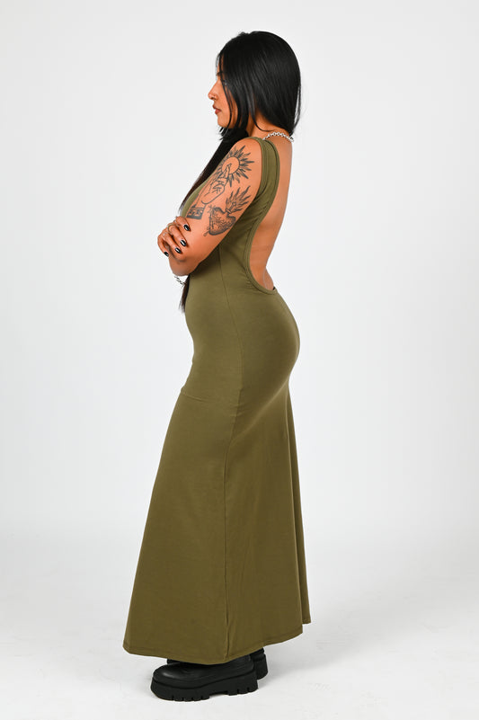 Bodicia B Backless Maxi in Forest Green