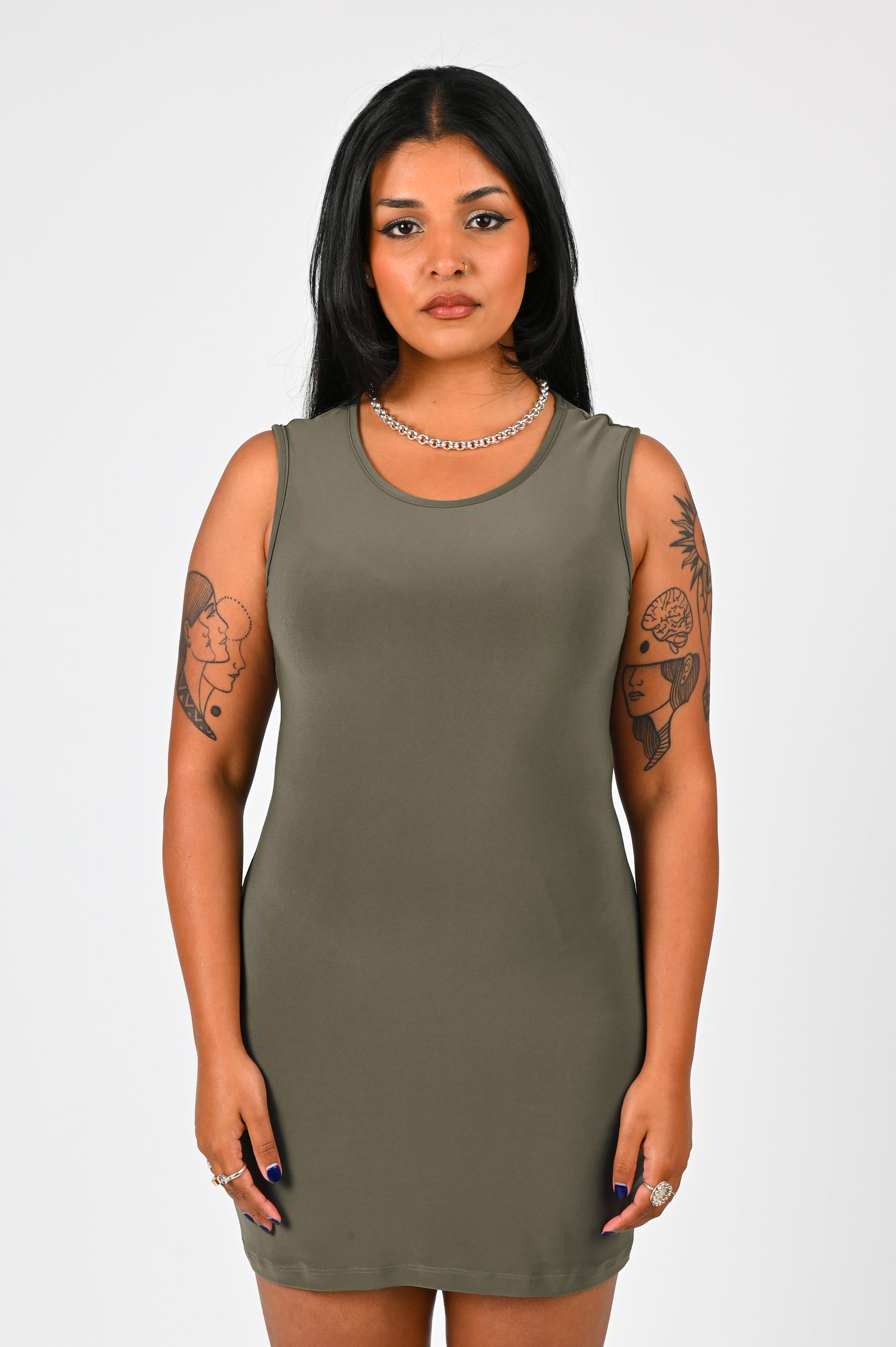 Sabi Mini Tank Dress in Khaki