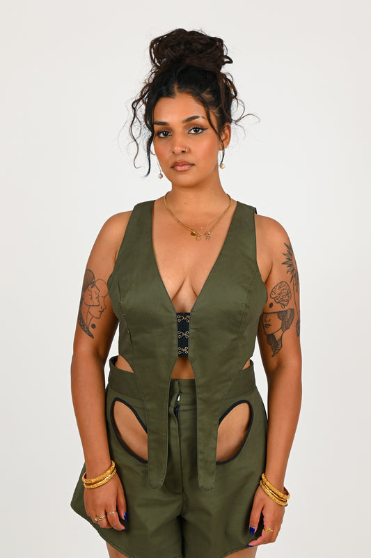 Sorrentino 'Ivy' Suspender Vest In Khaki